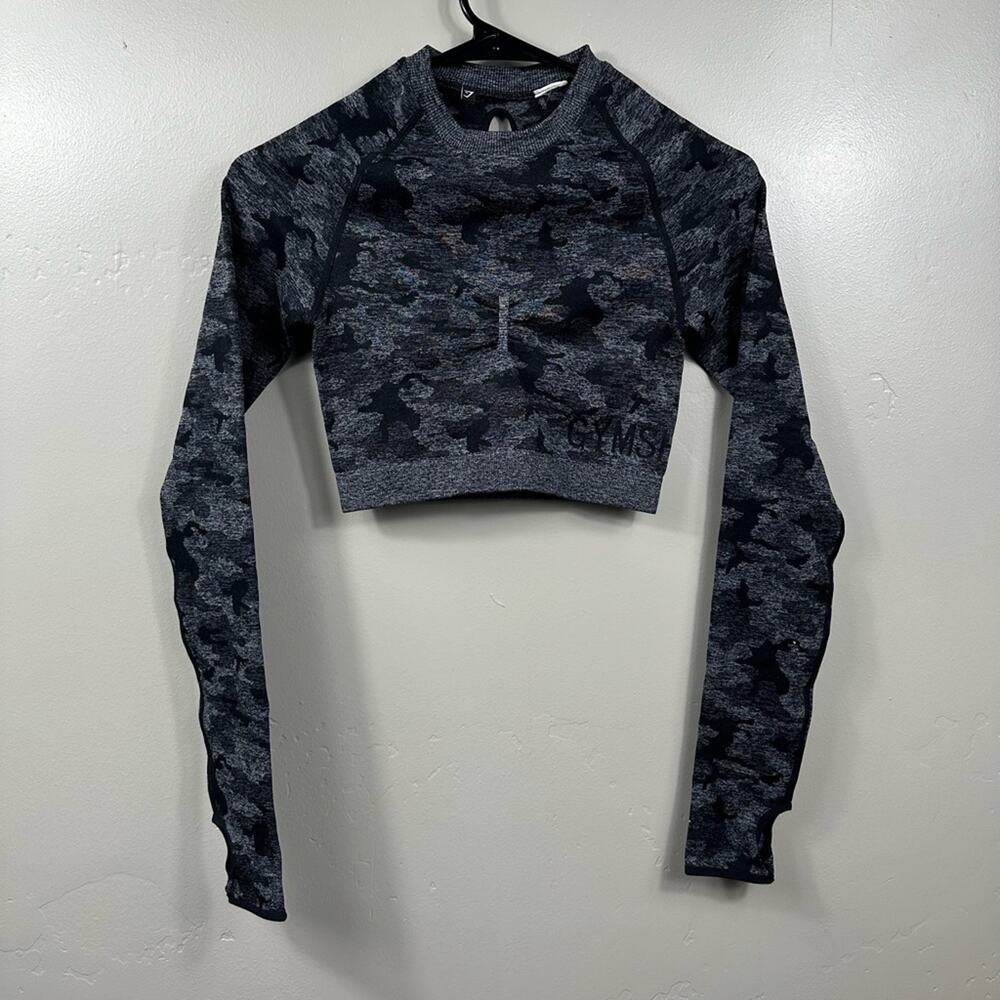 GymShark Adapt Camo Seamless LaceUp Back Long Sleeve Size Small Shirt